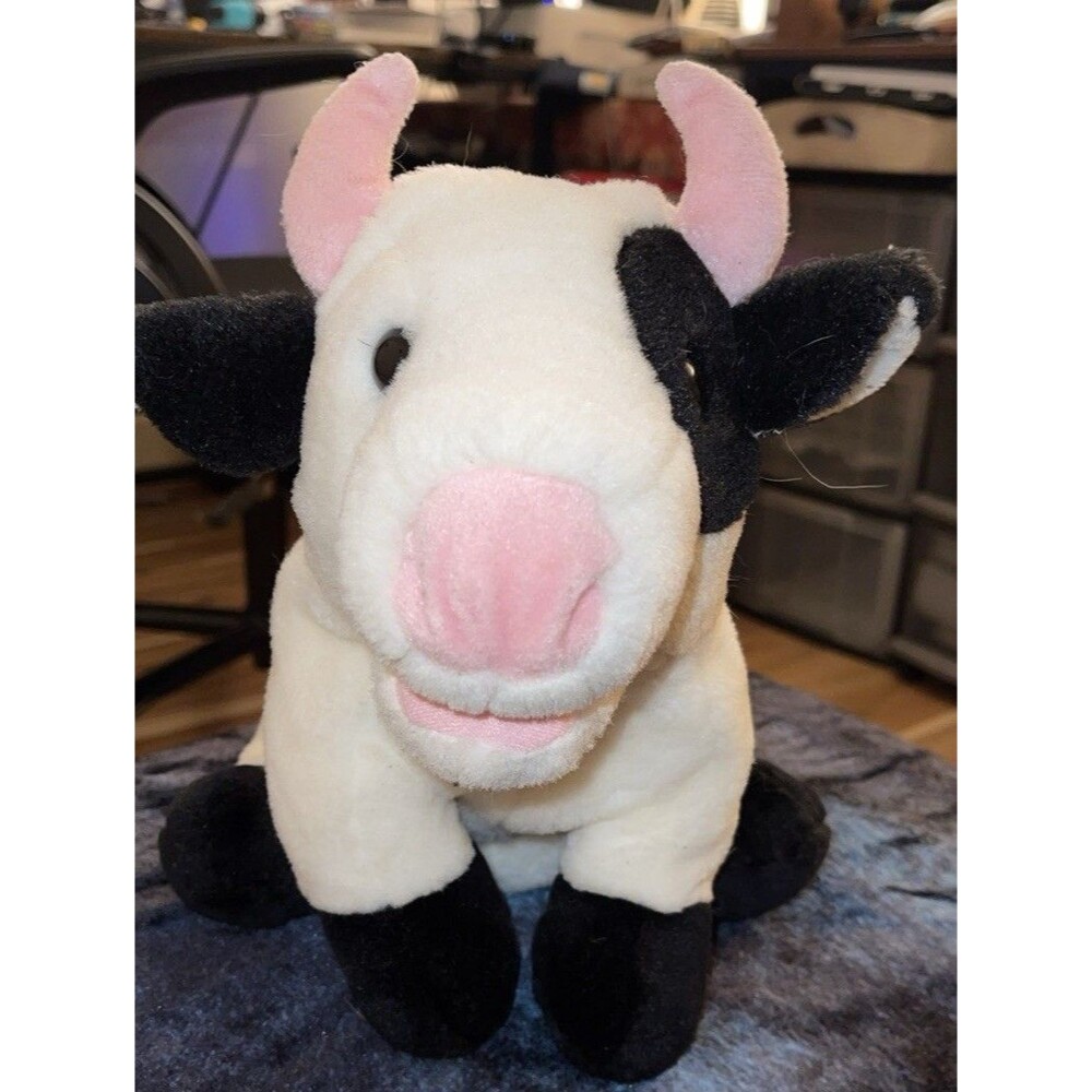RBI Cow Plush Hand Puppet Black White Pink Stuffed *See Description*